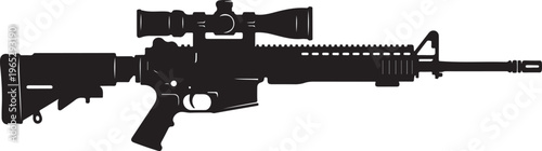Rifle, assault rifle, gun, firearm, black silhouette, vector illustration, weapon, military, hunting