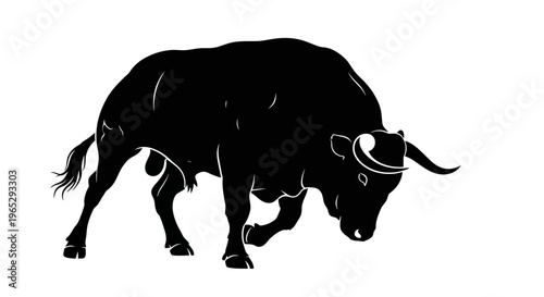 Black bull silhouette profile view.