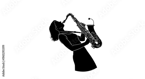 Woman Playing Saxophone Silhouette Profile.