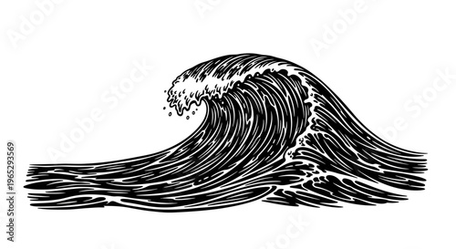 Large Ocean Wave Crashing Water.