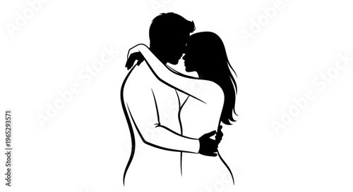 Couple Embrace Love Silhouette Illustration.