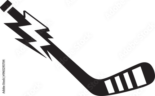 Hockey stick, lightning bolt, sports icon, black vector, athletic equipment