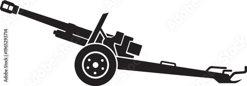 Black, minimalist cannon, medieval catapult, siege engine, vector illustration