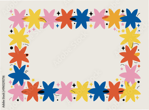 A frame of lush stars.  Message card. Copy space. Simple and charming Scandinavian-style illustration.