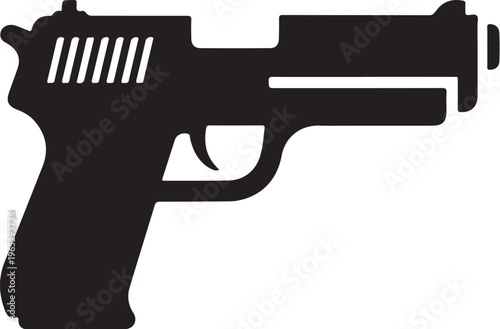 Black pistol icon, handgun silhouette, firearm symbol, vector gun
