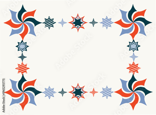 A frame of lush stars.  Message card. Copy space. Simple and charming Scandinavian-style illustration.