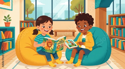 Children Reading Jungle Adventure Books