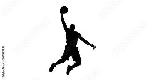 Man Playing Basketball in Air Silhouette.