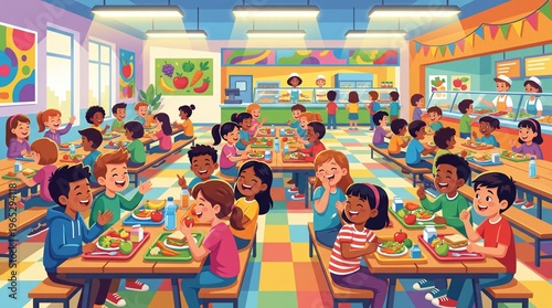 Children Eating Lunch in School Cafeteria