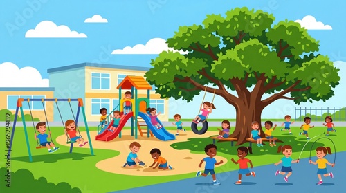 Children Playing at School Playground