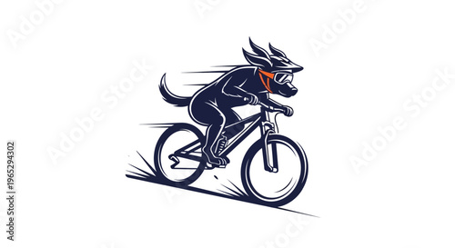 Anthropomorphic Dog Riding a Mountain Bike Downhill.