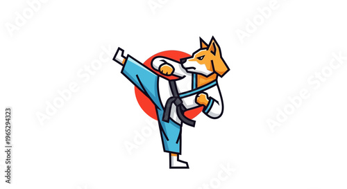 Martial Arts Fox Character Performing High Kick.