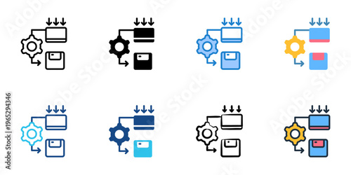 ETL process icons set multiple style collection. Editable stroke 
