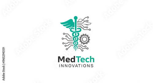 MedTech Innovations Logo Caduceus Circuit Board Gear.