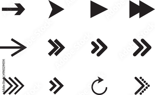 Arrow black color in a different style, pointer black direction arrow set. vector arrow symbol for web and UI design, 