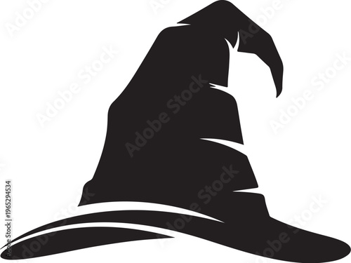 Black witch hat, Halloween vector icon, magic symbol, dark fantasy accessory
