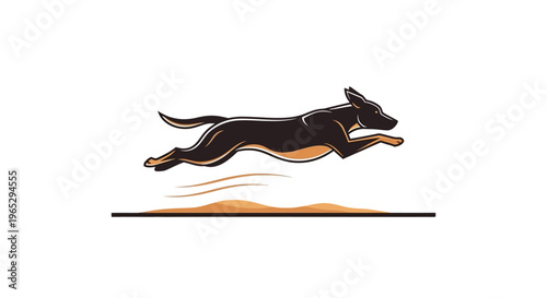 Dynamic Black Dog Running with Speed and Agility.