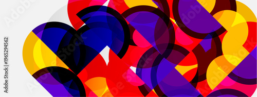 Abstract composition featuring overlapping colorful circles. Vibrant hues create dynamic visual texture. Modern design, bold shapes, energetic.