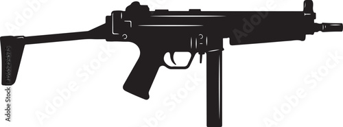 Black silhouette assault rifle, modern firearm, gun vector, military weapon