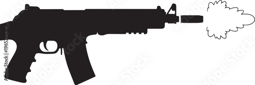 Black silhouette rifle, firing gun, weapon icon, assault rifle, firearm vector