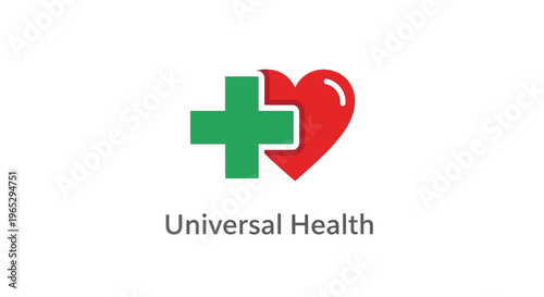 Green Cross and Red Heart Symbol Universal Health.