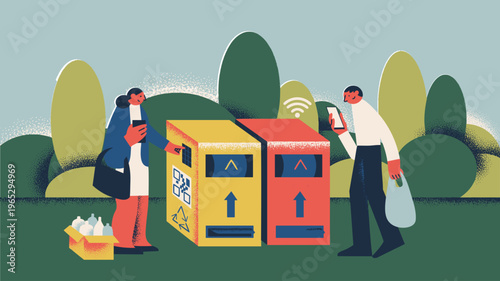 Illustration of smart bin in the park