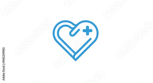 Blue Heart Icon with Plus Sign Symbolizing Health and Care.