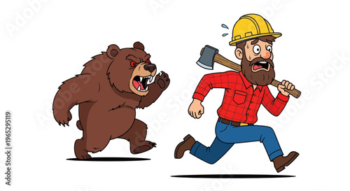Scared Lumberjack Running From Angry Bear