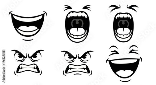 Set of Cartoon Face Emoticons Expressing Different Emotions