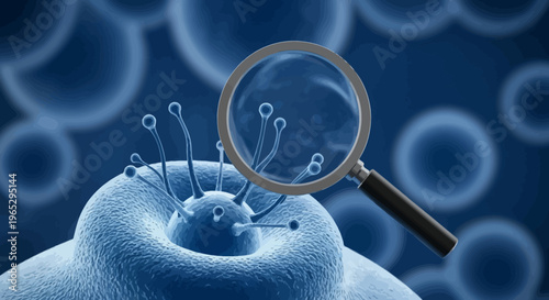 Microscopic View of Virus Under Magnifying Glass.