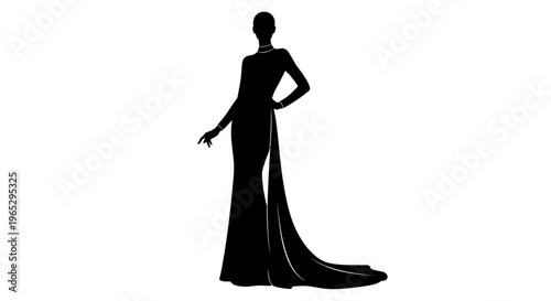 Silhouette of Woman Wearing Evening Gown.