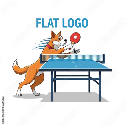 Dog Playing Ping Pong Table Tennis Sport Game.