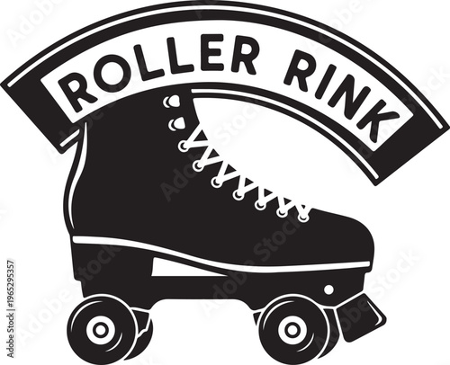Roller skate, roller rink, black and white, vector icon, skating shoe