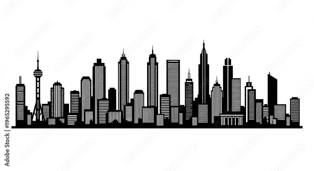 Fototapeta premium City Skyline Urban Buildings Silhouette.
