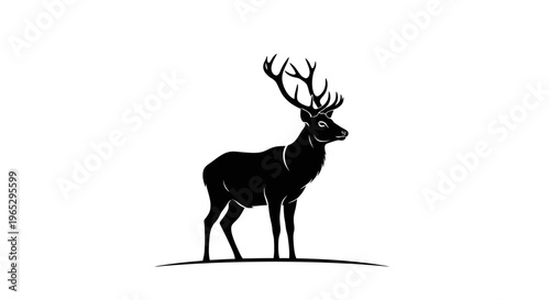 Deer with large antlers standing still.