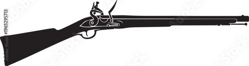 Vintage flintlock rifle, antique firearm, black powder gun, historical weapon