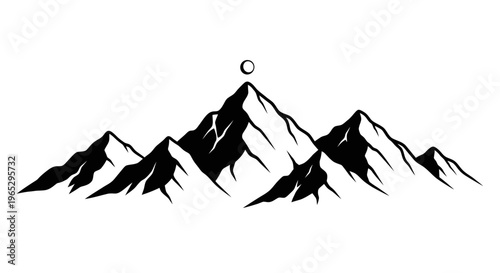 Black mountain range with sun.