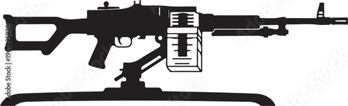 Rifle, machine gun, assault rifle, black silhouette, vector illustration, firearm, weapon, military