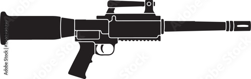 Rifle, assault rifle, gun, firearm, black, vector illustration, silhouette, weapon, military