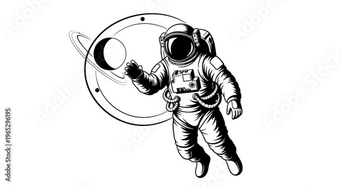 Astronaut in Space Suit Floating.