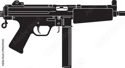 Black assault rifle, vector firearm illustration, gun silhouette, military weapon icon