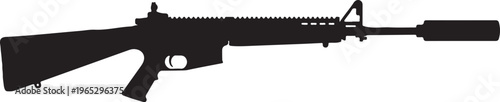 Rifle silhouette, black assault rifle, gun vector, firearm icon