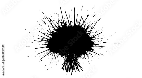 Black Ink Splatter on White Background.