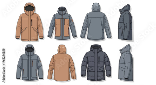 Variety of winter coats for men.