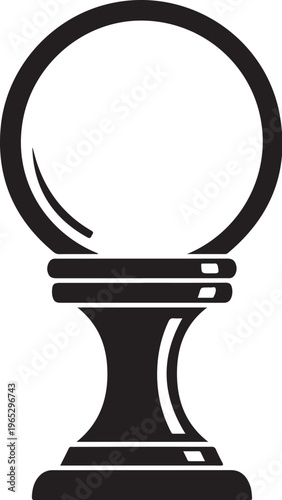 Crystal ball, magic orb, mystic sphere, black silhouette, vector icon