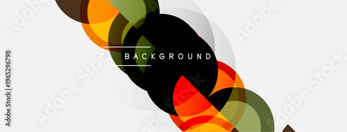 Abstract colorful shapes overlap, creating dynamic background. Modern design features translucent layers, vibrant hues.