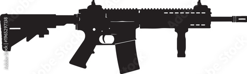 Rifle, assault rifle, gun, black silhouette, weapon, vector illustration, firearm, military, AR-15 style