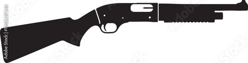 Black shotgun, rifle silhouette, gun icon, weapon illustration, vector graphics