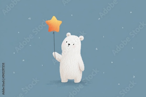 Winnie Pooh holding a balloon under a starry sky.