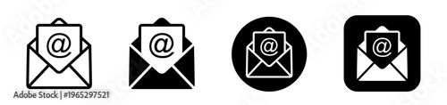 Email Icon Set: Envelope with @ Symbol in Various Styles